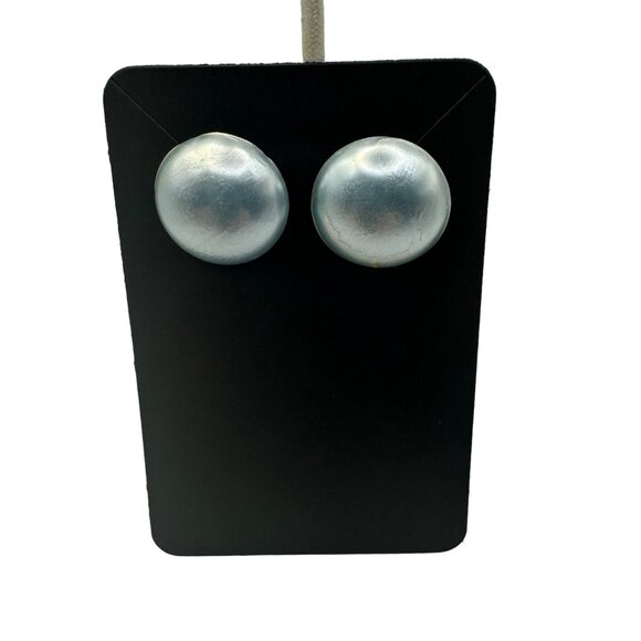 Vintage Light Blue Round  Dome Post Back Earrings - Picture 1 of 6